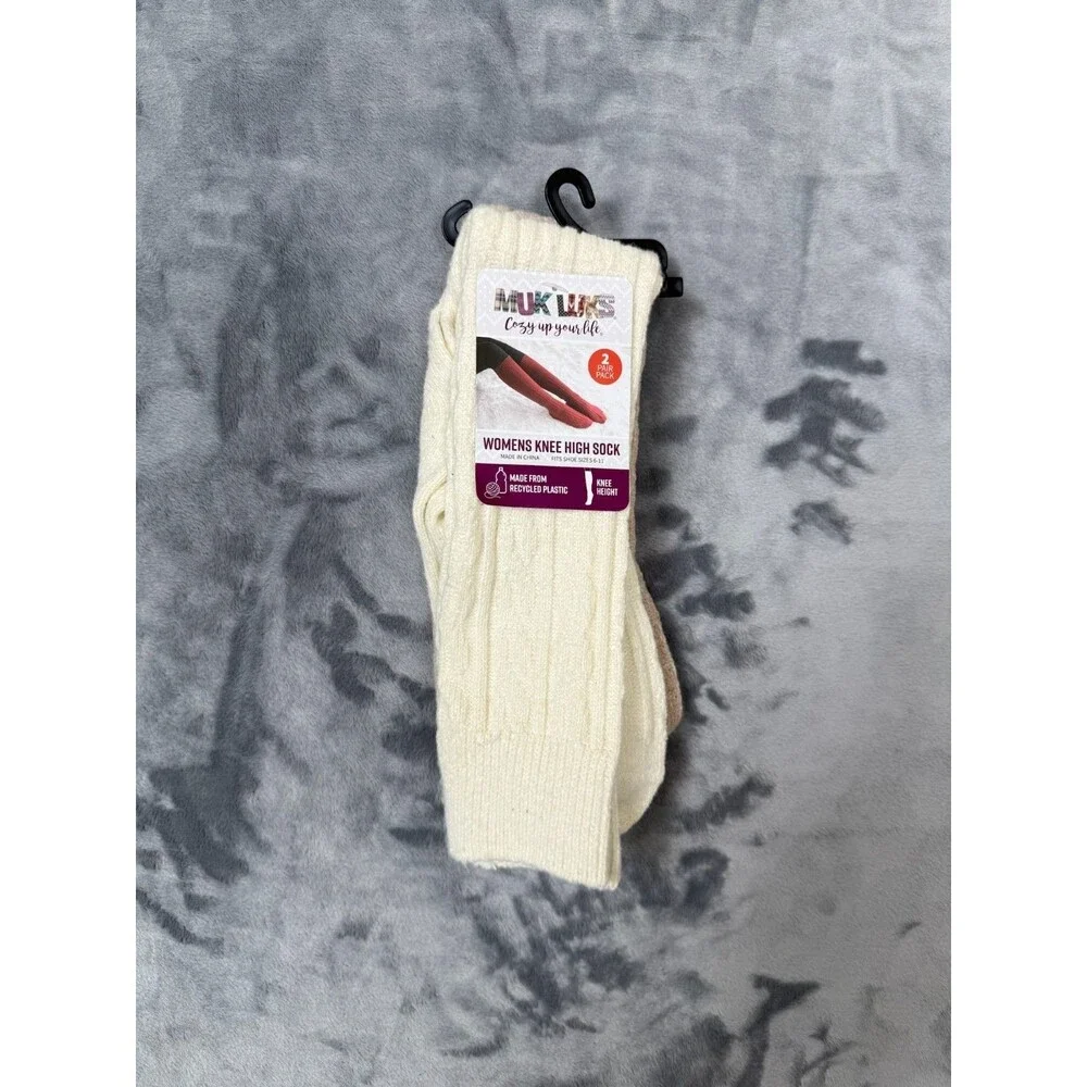 Muk Luks Women’s 2 Pair Pack Knee High Socks Size 6-11 Ivory